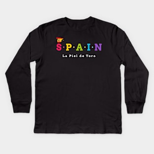 Spain, La Piel de Toro. The bull skin. (Flag Version) Kids Long Sleeve T-Shirt